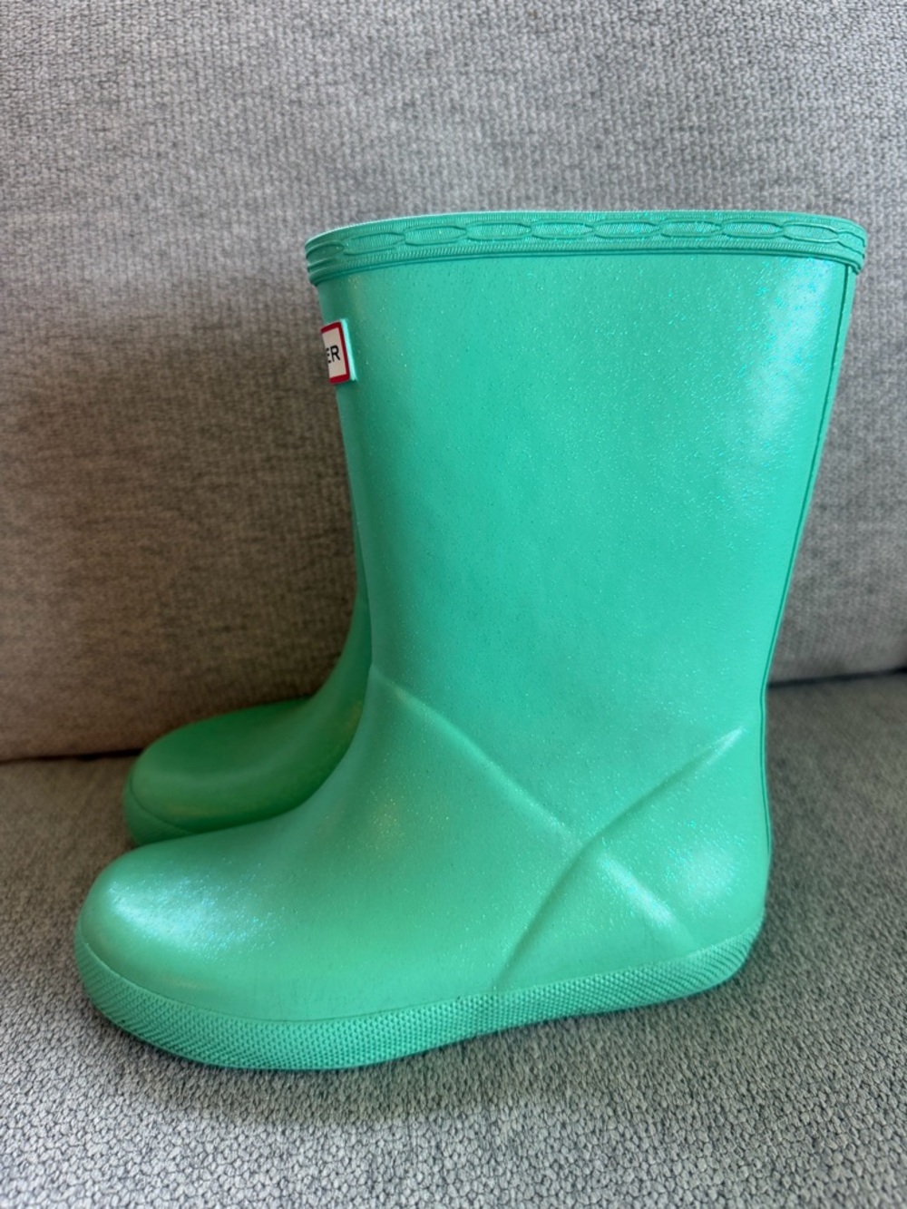 Hunter Sparkle Teal Green Slip On Rain Boots Waterproof Kids UK 11 / US 12/13 - Picture 3 of 9